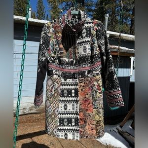 London Muse Multi Patterned Animal Aztec Coat Jacket Duster patchwork